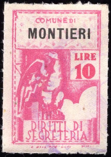 Marca da Bollo del Comune di MONTIERI su Carta Bianca di dimensioni 21 X 32 mm