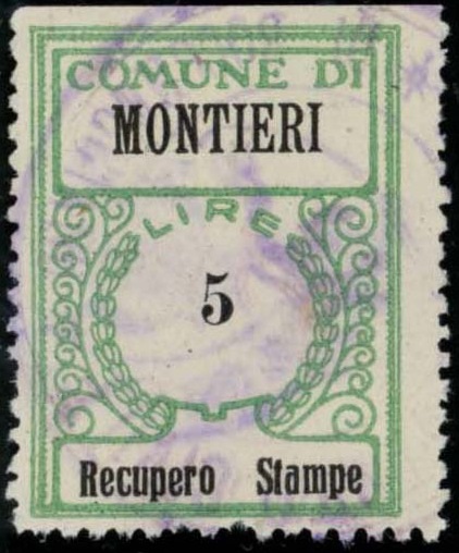 Marca da Bollo del Comune di MONTIERI su Carta Bianca Sottile di dimensioni 23,5 x 31,5 mm