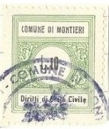 Marca da Bollo del Comune di MONTIERI su Carta Bianca Sottile di dimensioni 23,5 x 28 mm