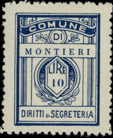 Marca da Bollo del Comune di MONTIERI su Carta Bianca di dimensioni 21 x 27,5 mm