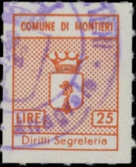 Marca da Bollo del Comune di MONTIERI su Carta Bianca di dimensioni mm