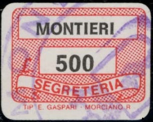 Marca da Bollo del Comune di MONTIERI su Carta Bianca di dimensioni 19 x 14 mm