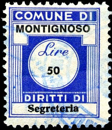 Marca da Bollo del Comune di MONTIGNOSO su Carta Bianca di dimensioni 20 x 25 mm