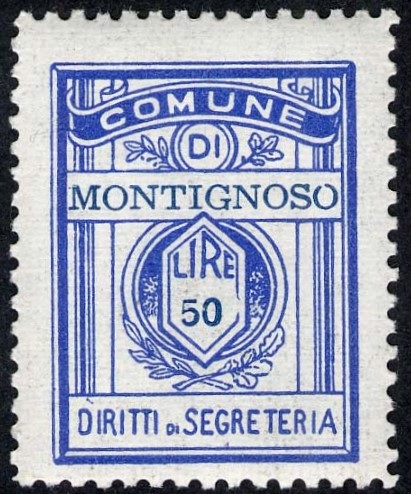 Marca da Bollo del Comune di MONTIGNOSO su Carta Bianca di dimensioni 20 x 27,5 mm