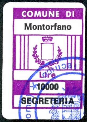 Marca da Bollo del Comune di MONTORFANO su Carta Bianca di dimensioni 18 x 27 mm