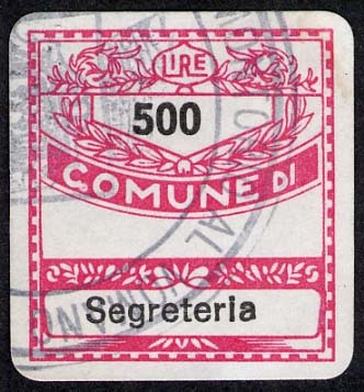 Marca da Bollo del Comune di MONTORIO AL VOMANO su Carta Bianca di dimensioni 19 x 21 mm