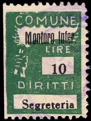 Marca da Bollo del Comune di MONTORO INFERIORE su Carta Bianca di dimensioni 18 x 24,5 mm