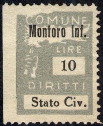 Marca da Bollo del Comune di MONTORO INFERIORE su Carta Bianca di dimensioni 18 x 24,5 mm