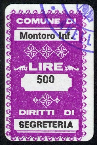 Marca da Bollo del Comune di MONTORO INFERIORE su Carta Bianca di dimensioni 19,5 x 32 mm