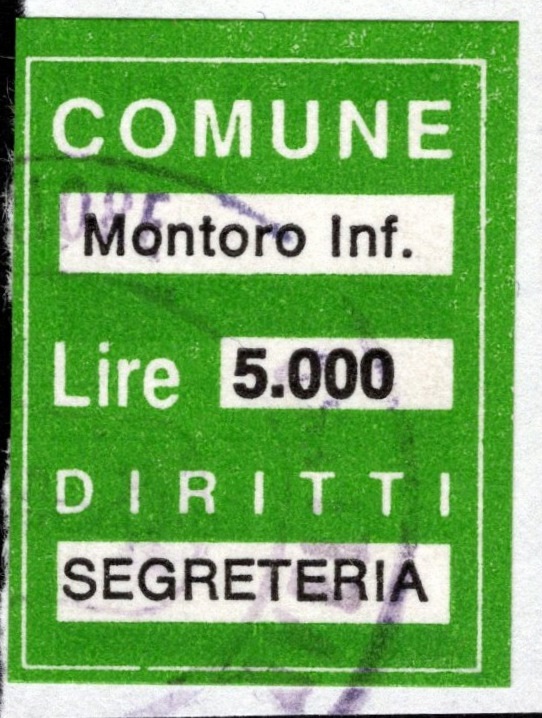 Marca da Bollo del Comune di MONTORO INFERIORE su Carta Bianca di dimensioni 20 x 24 mm