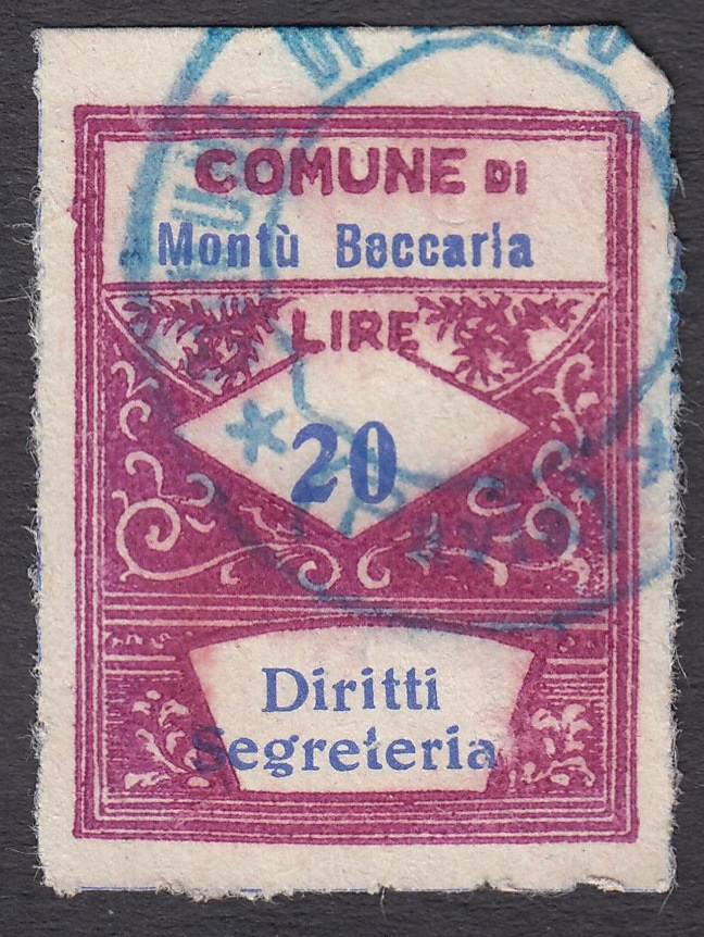 Marca da Bollo del Comune di MONTU´ BECCARIA su Carta Bianca di dimensioni 22 x 28 mm