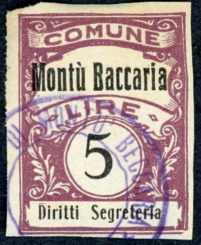 Marca da Bollo del Comune di MONTU´ BECCARIA su Carta Bianca di dimensioni 22,5 x 29 mm