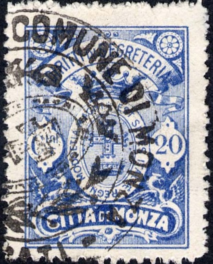 Marca da Bollo del Comune di MONZA su Carta Bianca di dimensioni 22 x 30 mm