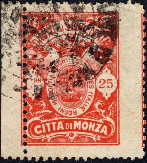 Marca da Bollo del Comune di MONZA su Carta Bianca Sittile di dimensioni 22 x 30 mm