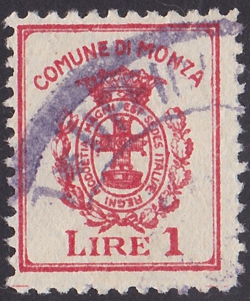 Marca da Bollo del Comune di MONZA su Carta Bianca Sittile di dimensioni 22 x 26 mm