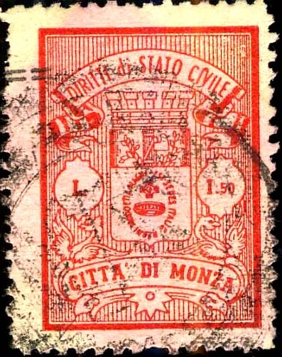 Marca da Bollo del Comune di MONZA su Carta Bianca Sittile di dimensioni 31 x 40 mm