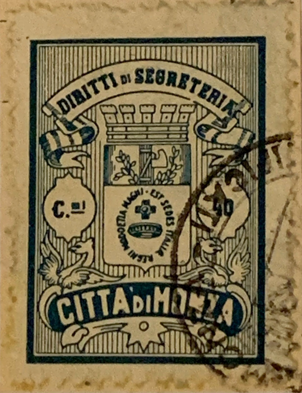 Marca da Bollo del Comune di MONZA su Carta Bianca Sittile di dimensioni 30 x 41 mm