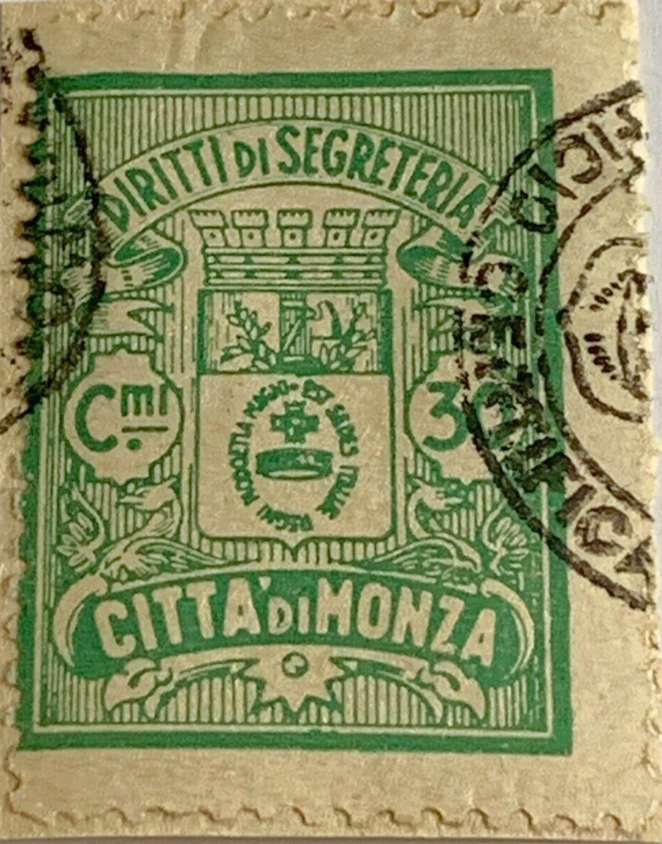 Marca da Bollo del Comune di MONZA su Carta Bianca Sittile di dimensioni 30 x 41 mm