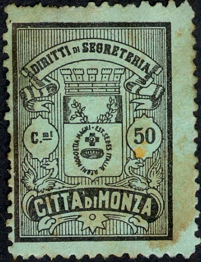 Marca da Bollo del Comune di MONZA su Carta Colorata di dimensioni 22 x 30,5 mm