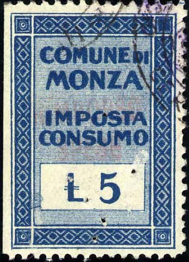 Marca da Bollo del Comune di MONZA su Carta Bianca Sittile di dimensioni 23 X 33 mm