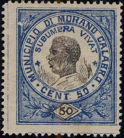 Marca da Bollo del Comune di MORANO CALABRO su Carta Bianca di dimensioni 26,5 x 31,5 mm