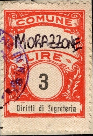 Marca da Bollo del Comune di MORAZZONE su Carta Bianca di dimensioni 22,5 x 29 mm
