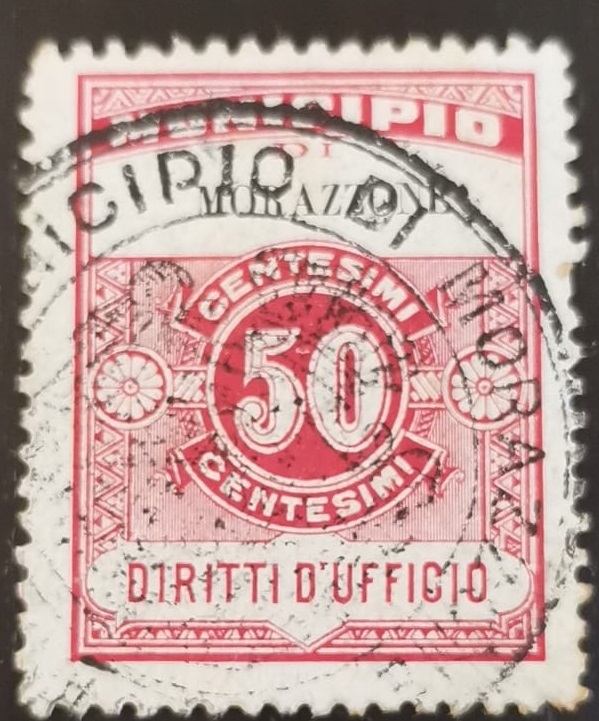 Marca da Bollo del Comune di MORAZZONE su Carta Bianca di dimensioni 22,5 x 29 mm
