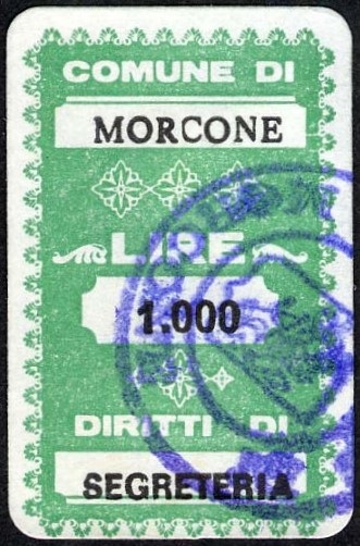 Marca da Bollo del Comune di MORCONE su Carta Bianca di dimensioni 20 x 32 mm