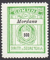 Marca da Bollo del Comune di MORDANO su Carta Bianca di dimensioni 23 x 29,5 mm