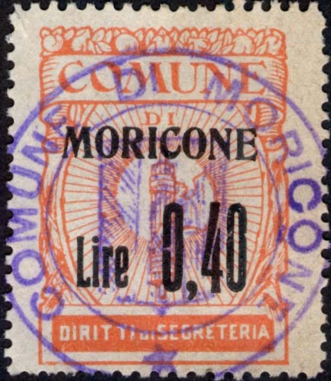 Marca da Bollo del Comune di MORICONE su Carta Bianca di dimensioni 23 x 32 mm