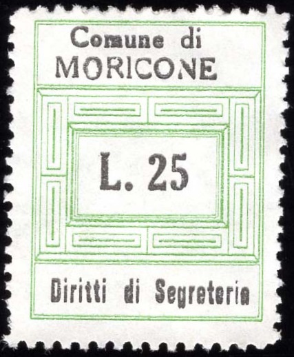 Marca da Bollo del Comune di MORICONE su Carta Bianca di dimensioni 21 x 26 mm
