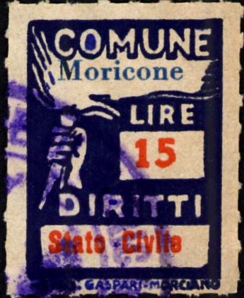 Marca da Bollo del Comune di MORICONE su Carta Bianca Sottile di dimensioni 18,5 x 26 mm