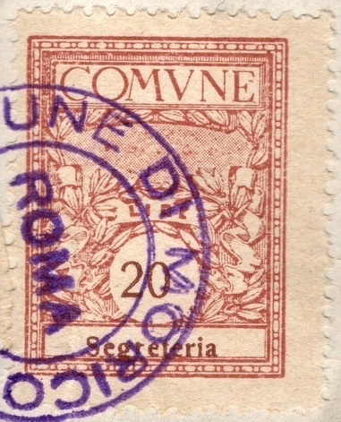 Marca da Bollo del Comune di MORICONE su Carta Bianca Sottile di dimensioni 18,5 x 28 mm
