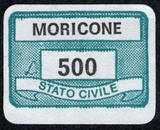 Marca da Bollo del Comune di MORICONE su Carta Bianca di dimensioni 19 x 13 mm
