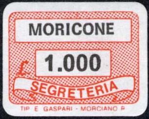 Marca da Bollo del Comune di MORICONE su Carta Bianca di dimensioni 19 x 14 mm