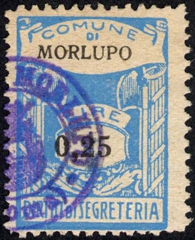 Marca da Bollo del Comune di MORLUPO su Carta Bianca di dimensioni 20 x 28,5 mm