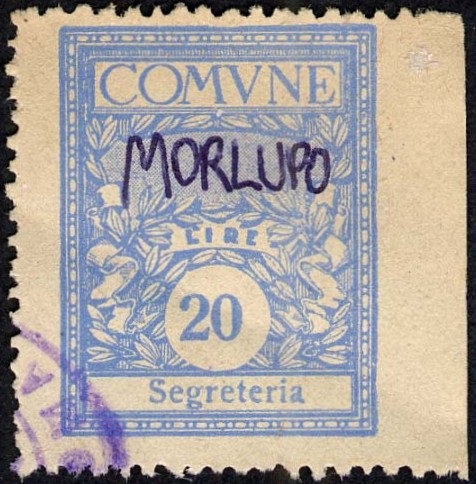 Marca da Bollo del Comune di MORLUPO su Carta Bianca Sottile di dimensioni 22 x 28 mm