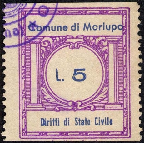 Marca da Bollo del Comune di MORLUPO su Carta Bianca di dimensioni 21 x 25 mm