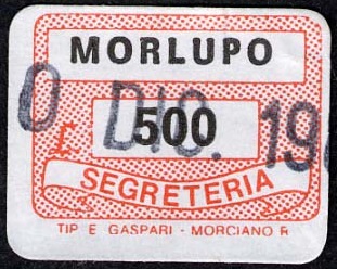 Marca da Bollo del Comune di MORLUPO su Carta Bianca di dimensioni 19 x 14,5 mm