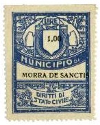 Marca da Bollo del Comune di MORRA DE SANCTIS su Carta Bianca di dimensioni 28,5 x 36,5 mm