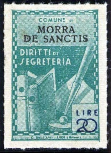 Marca da Bollo del Comune di MORRA DE SANCTIS su Carta Bianca Sottile di dimensioni 21 X 32 mm