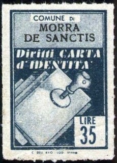 Marca da Bollo del Comune di MORRA DE SANCTIS su Carta Bianca Sottile di dimensioni 21,5 x 32,5 mm