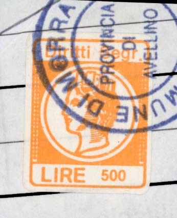 Marca da Bollo del Comune di MORRA DE SANCTIS su Carta Bianca di dimensioni 16 x 20 mm