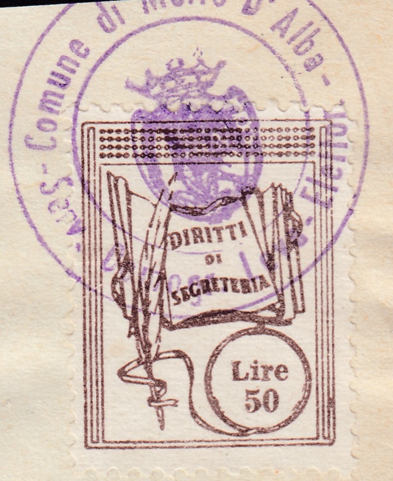 Marca da Bollo del Comune di MORRO D´ALBA su Carta Bianca di dimensioni 20 x 26 mm