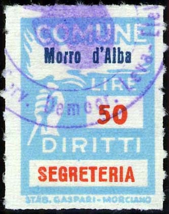 Marca da Bollo del Comune di MORRO D´ALBA su Carta Bianca Sottile di dimensioni 18,5 x 26 mm