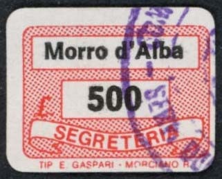 Marca da Bollo del Comune di MORRO D´ALBA su Carta Bianca di dimensioni 19 x 14 mm