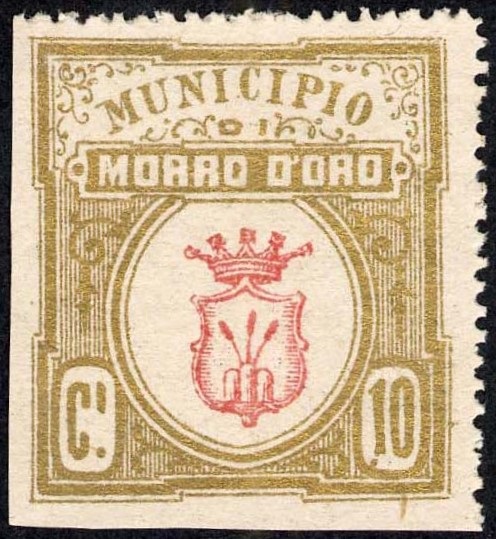 Marca da Bollo del Comune di MORRO D´ORO su Carta Bianca di dimensioni 28 x 32 mm