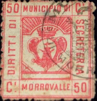 Marca da Bollo del Comune di MORROVALLE su Carta Bianca di dimensioni 26,5 x 31 mm