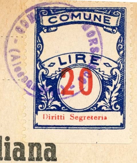 Marca da Bollo del Comune di MORSASCO su Carta Bianca di dimensioni 22 x 29 mm