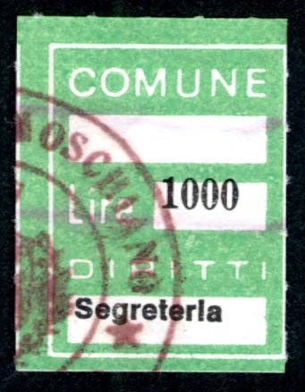 Marca da Bollo del Comune di MOSCHIANO su Carta Bianca di dimensioni 21 X 27 mm